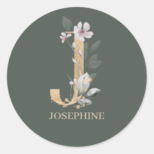 J Monogram Floral Personalized Classic Round Sticker