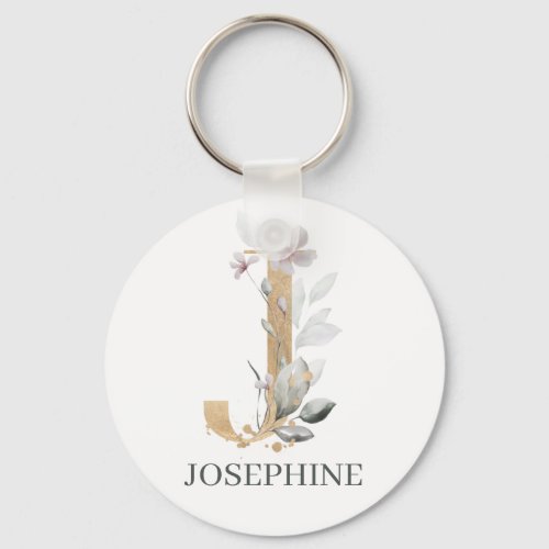 J Monogram Floral Personalized Keychain