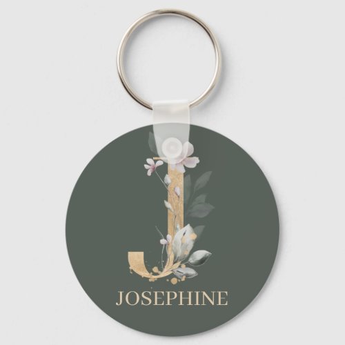 J Monogram Floral Personalized Keychain