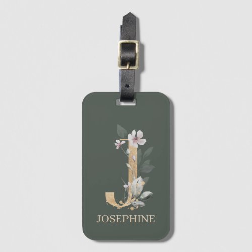 J Monogram Floral Personalized Luggage Tag
