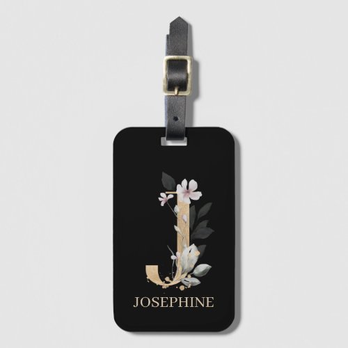 J Monogram Floral Personalized Luggage Tag