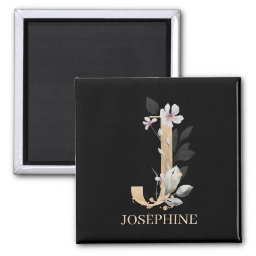 J Monogram Floral Personalized Magnet