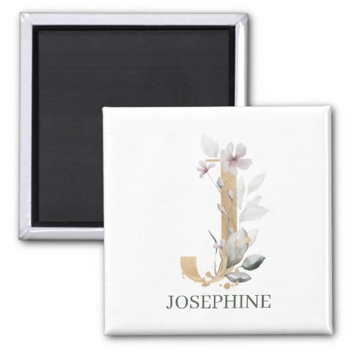 J Monogram Floral Personalized Magnet