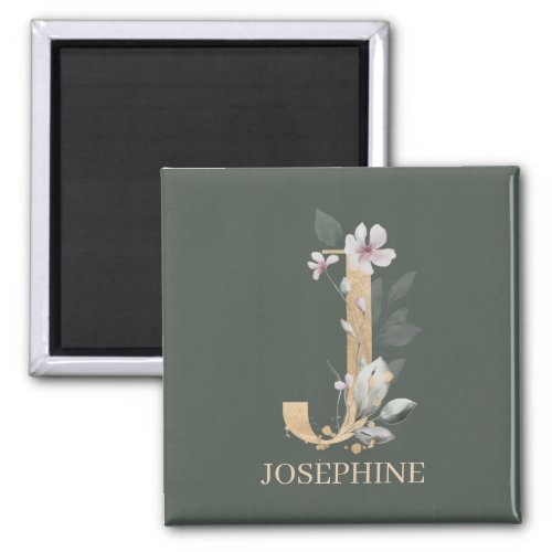 J Monogram Floral Personalized Magnet