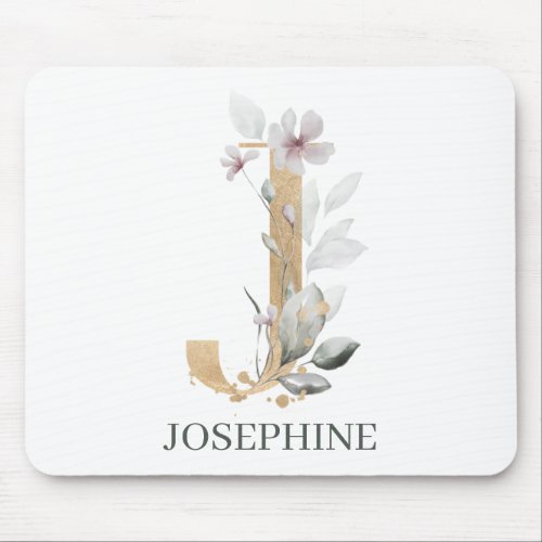 J Monogram Floral Personalized Mouse Pad