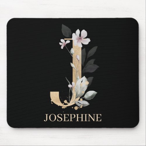 J Monogram Floral Personalized Mouse Pad