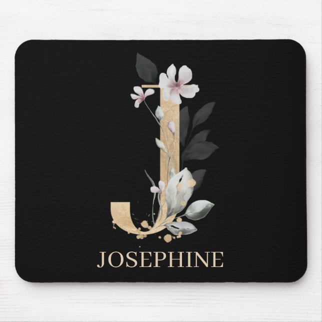 J Monogram Floral Personalized Mouse Pad (Front)