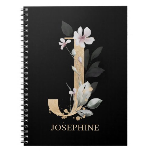 J Monogram Floral Personalized Notebook