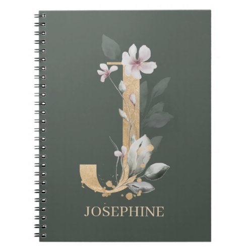 J Monogram Floral Personalized Notebook