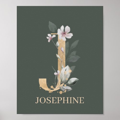 J Monogram Floral Personalized Poster