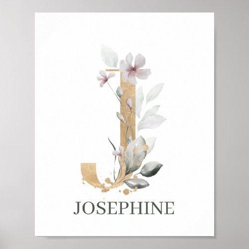 J Monogram Floral Personalized Poster