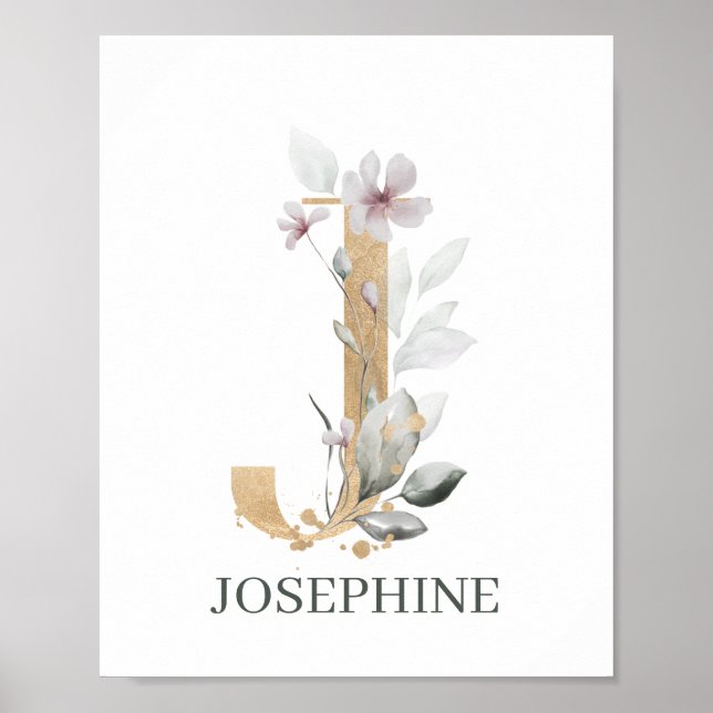 J Monogram Floral Personalized Poster (Front)