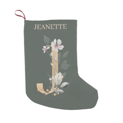 J Monogram Floral Personalized Small Christmas Stocking