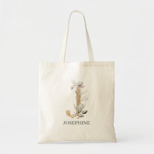 J Monogram Floral Personalized Tote Bag