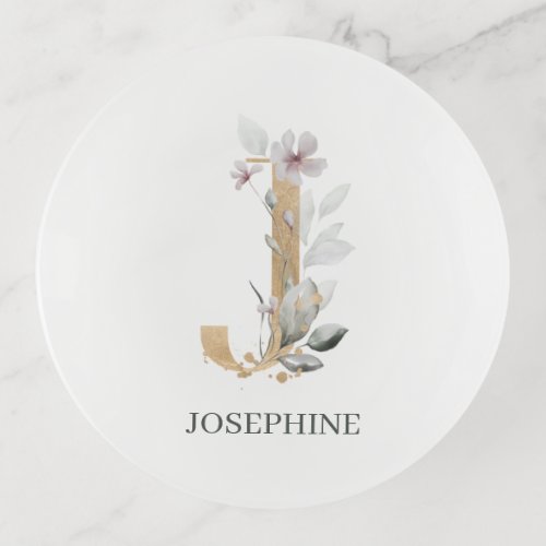 J Monogram Floral Personalized Trinket Tray