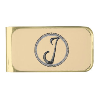 J Monogram Gold Finish Money Clip
