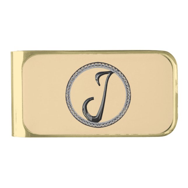 J Monogram Gold Finish Money Clip (Front)