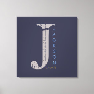 J Monogram Initial Bar Bat Mitzvah Sign-In Board Canvas Print