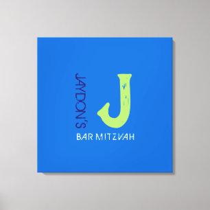 J Monogram Initial Bar Bat Mitzvah Sign-In Board Canvas Print