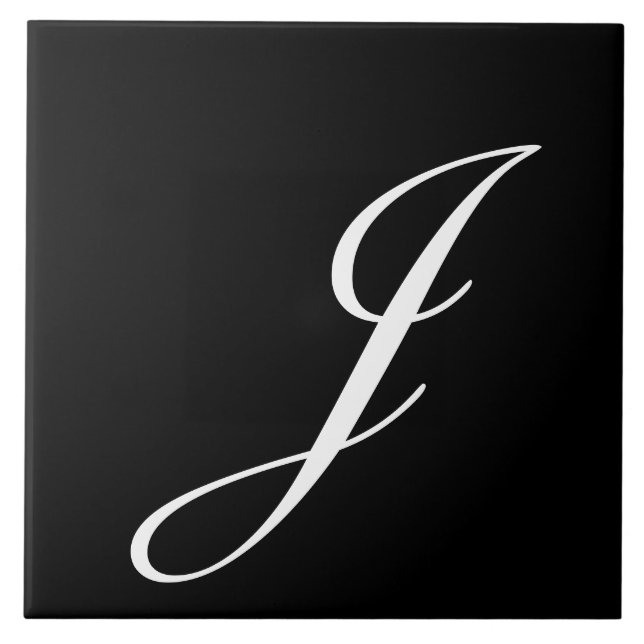 J Monogram Initial White on Black Ceramic Tile (Front)