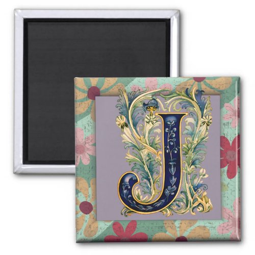 J Monogram Letter Name Initial Fancy Frame Magnet