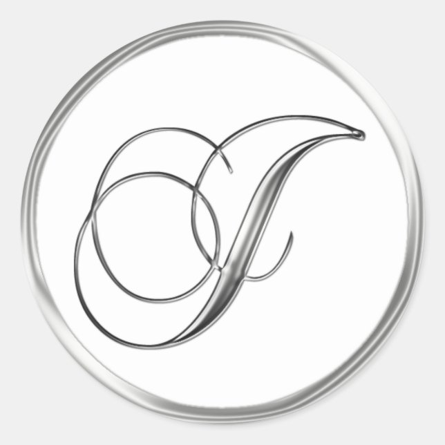 J Monogram Letter Sliver On White Wedding Seal (Front)