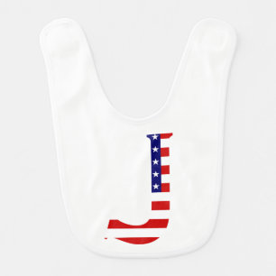 J Monogram overlaid on USA Flag bbcnt Baby Bib