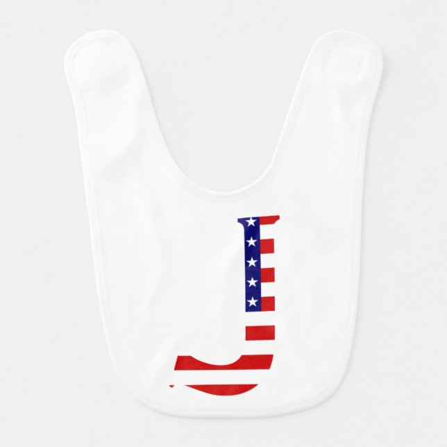 J Monogram overlaid on USA Flag bbcnt Baby Bib (Front)
