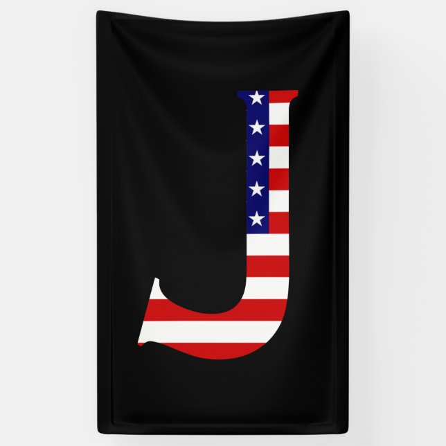 J Monogram overlaid on USA Flag (v) bnrcnt Banner (Vertical)