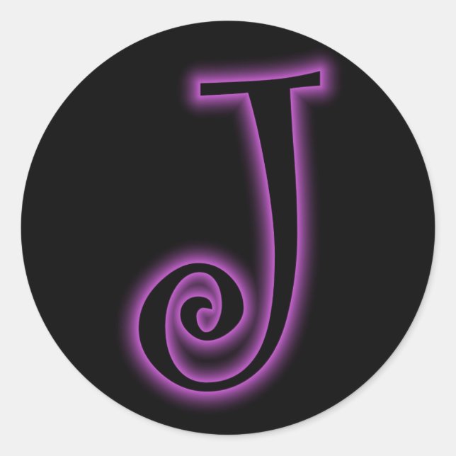 J Monogram Purple Neon Classic Round Sticker (Front)