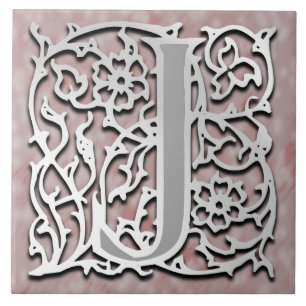 J Monogram "Silver Stone" Block Letter Tile