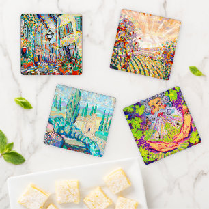 J.P. Brown Paintings Wine Coaster Set