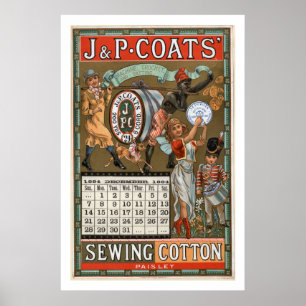 J P Coats Sewing Cotton Vintage Advertisement Poster