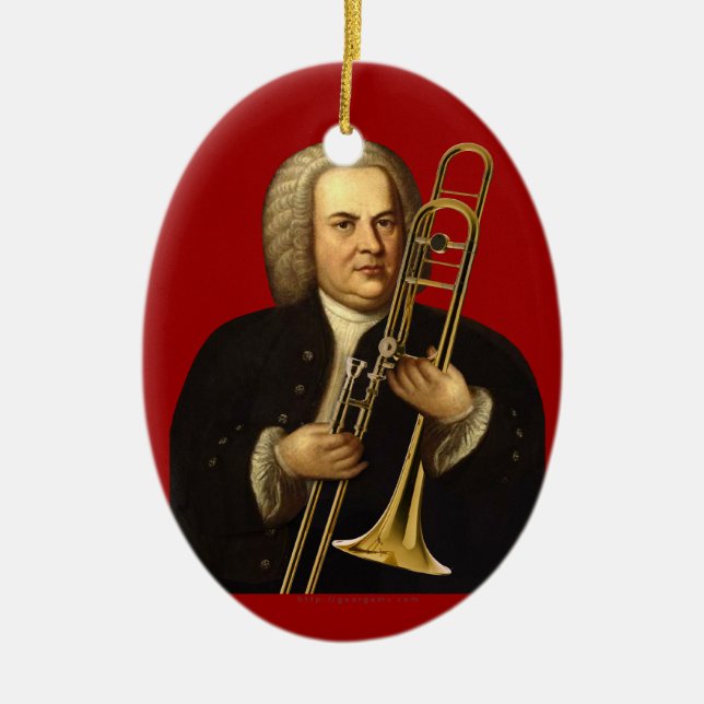 J.S. Bach with Trombone Ceramic Ornament (Front)