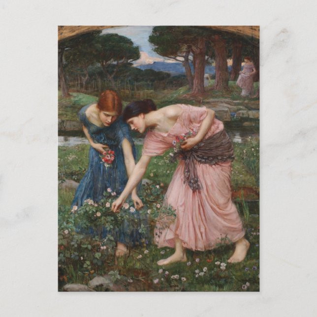 J.W. Waterhouse Gather Ye Rosebuds Postcard (Front)