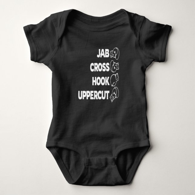 Jab Cross Hook Uppercut Boxing Boxer Box Baby Bodysuit (Front)
