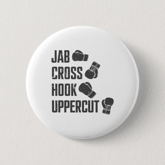 Jab Cross Hook Uppercut Funny Boxing Coach Trainin Button (Front)