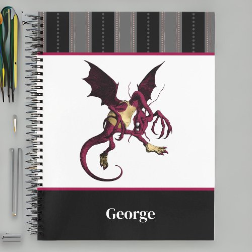 Jabberwocky Dragon with Monogram and Black Stripes Notebook