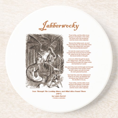 Jabberwocky Poem by Lewis Carroll Black Adder Sandstone Coaster