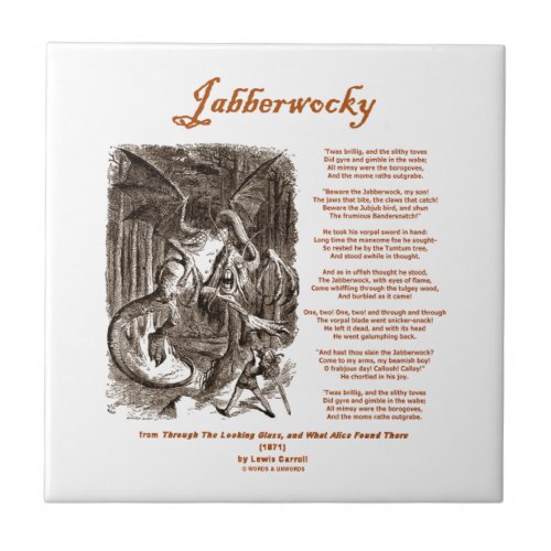 Jabberwocky Poem by Lewis Carroll Black Adder Tile