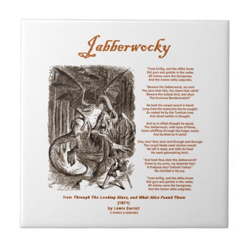 Jabberwocky Poem by Lewis Carroll (Black Adder) Tile | Zazzle