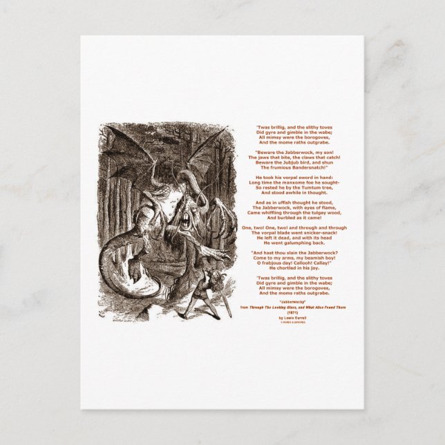 Jabberwocky Poem by Lewis Carroll Postcard (Front)