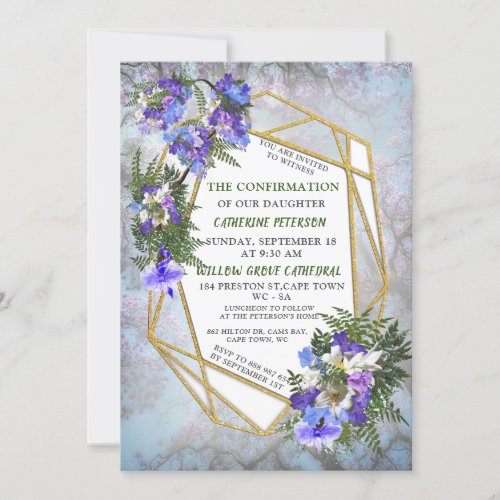 Jacaranda Blooms  Lily  Bouquet Confirmation Invitation