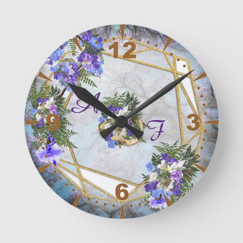 Jacaranda Blooms  Lily  Bouquet Round Clock