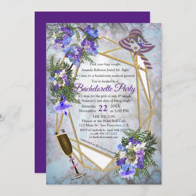 Jacaranda Blossom Bachelorette Party Invitation (Front/Back)