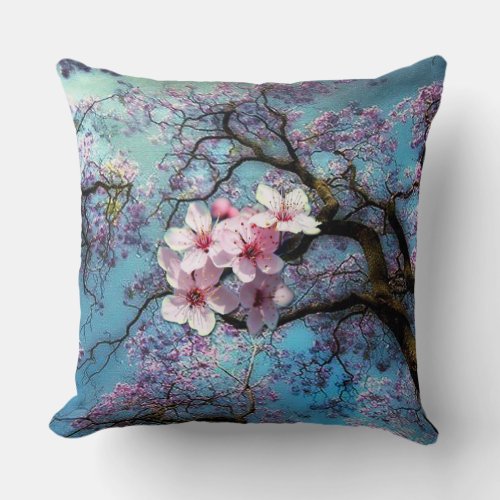 Jacaranda Cherry Blossom Throw Pillow