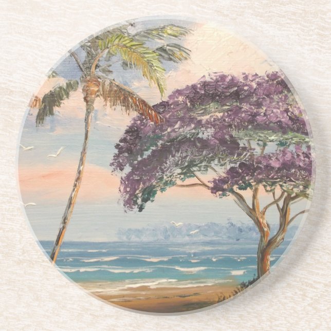 Jacaranda on the Beach Sandstone Coaster (Front)
