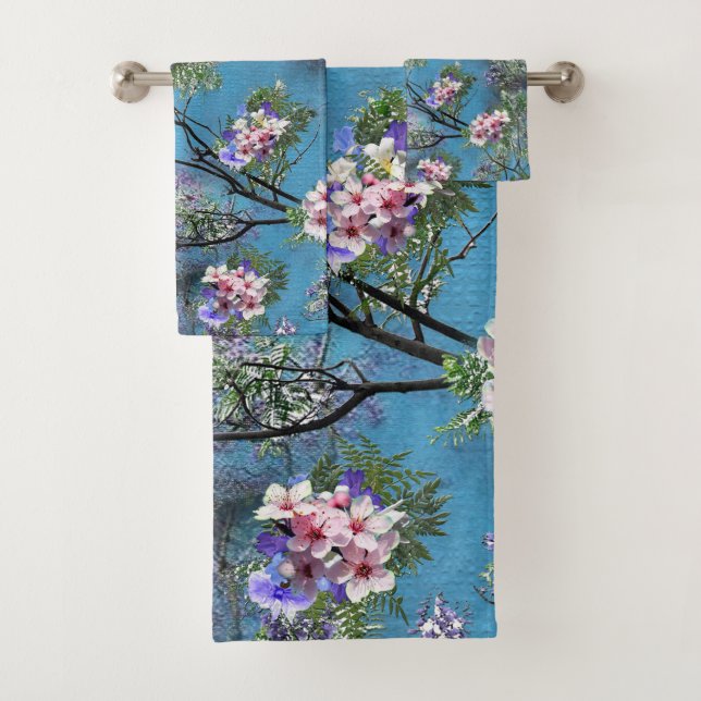 Jacaranda Spring Blooms Repeat Patterns Bath Towel Set (Insitu)