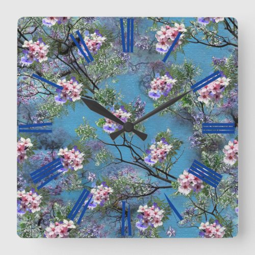 Jacaranda Spring Blooms Repeat Patterns Square Wall Clock