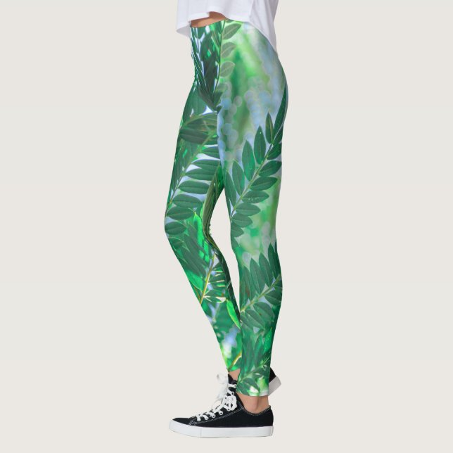 Jacaranda Tree Leaves Green Colors Leggings (Left)